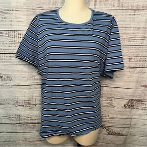 Denim & Co 3x Plus Size Striped Short Sleeve T Shirt Blue Crew Neck Cotton QVC